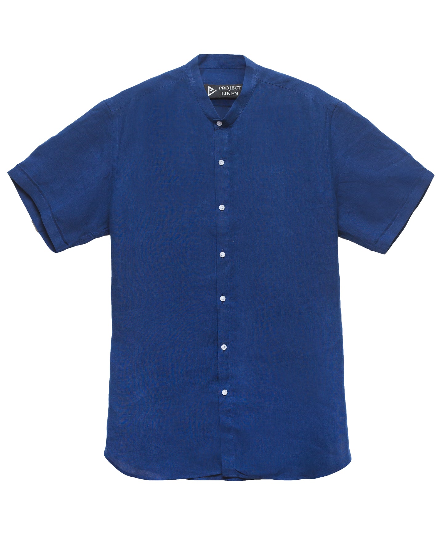 Berry Blue Band Collar Linen Shirt