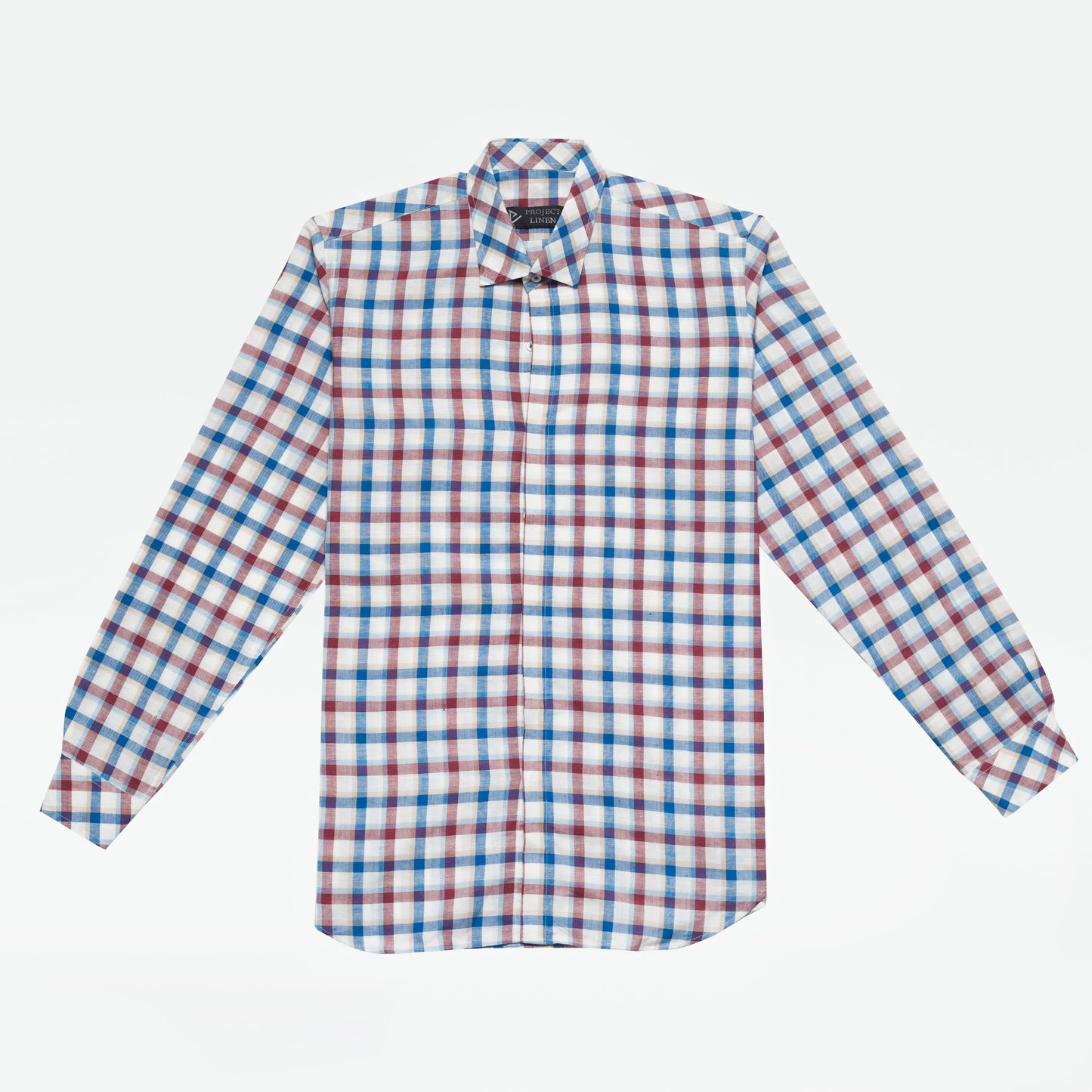 Blue & Red Checkered Button Down Linen Shirt - Her's