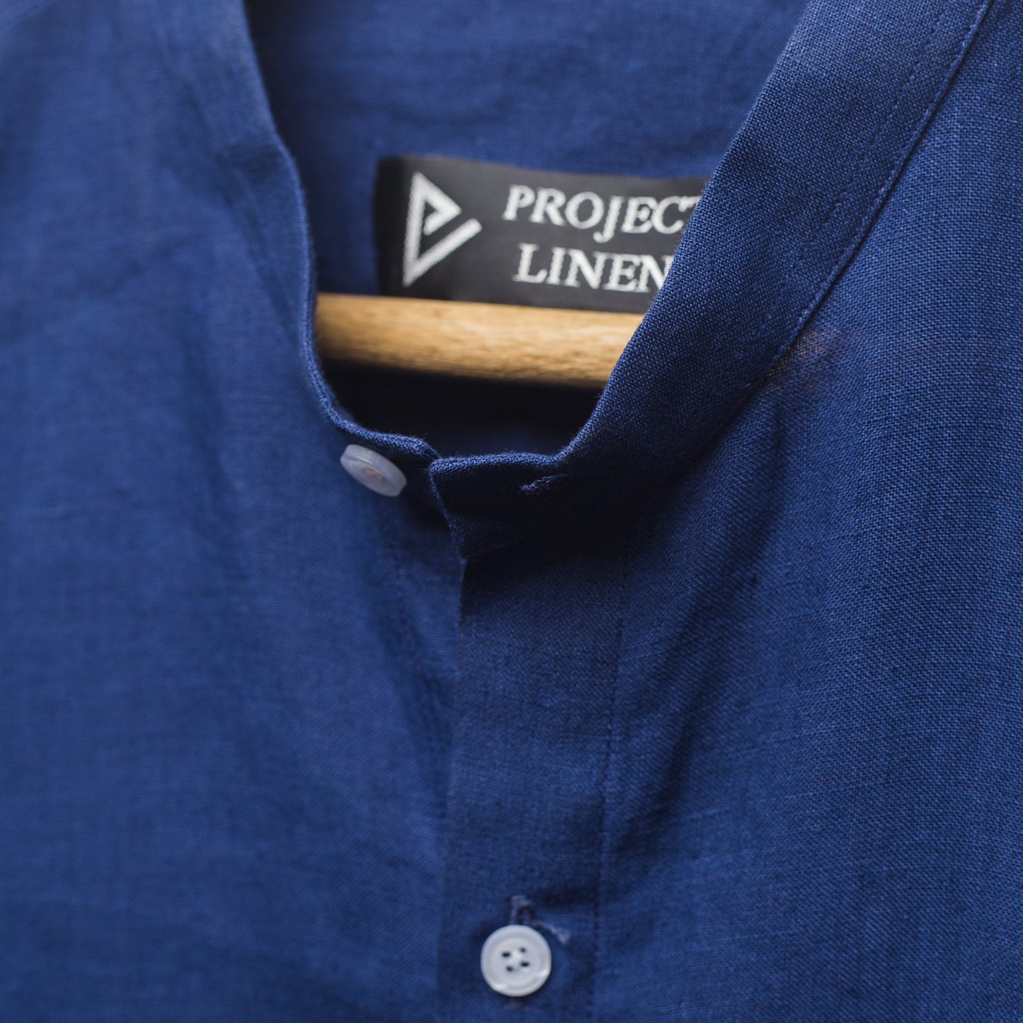 Berry Blue Band Collar Linen Shirt