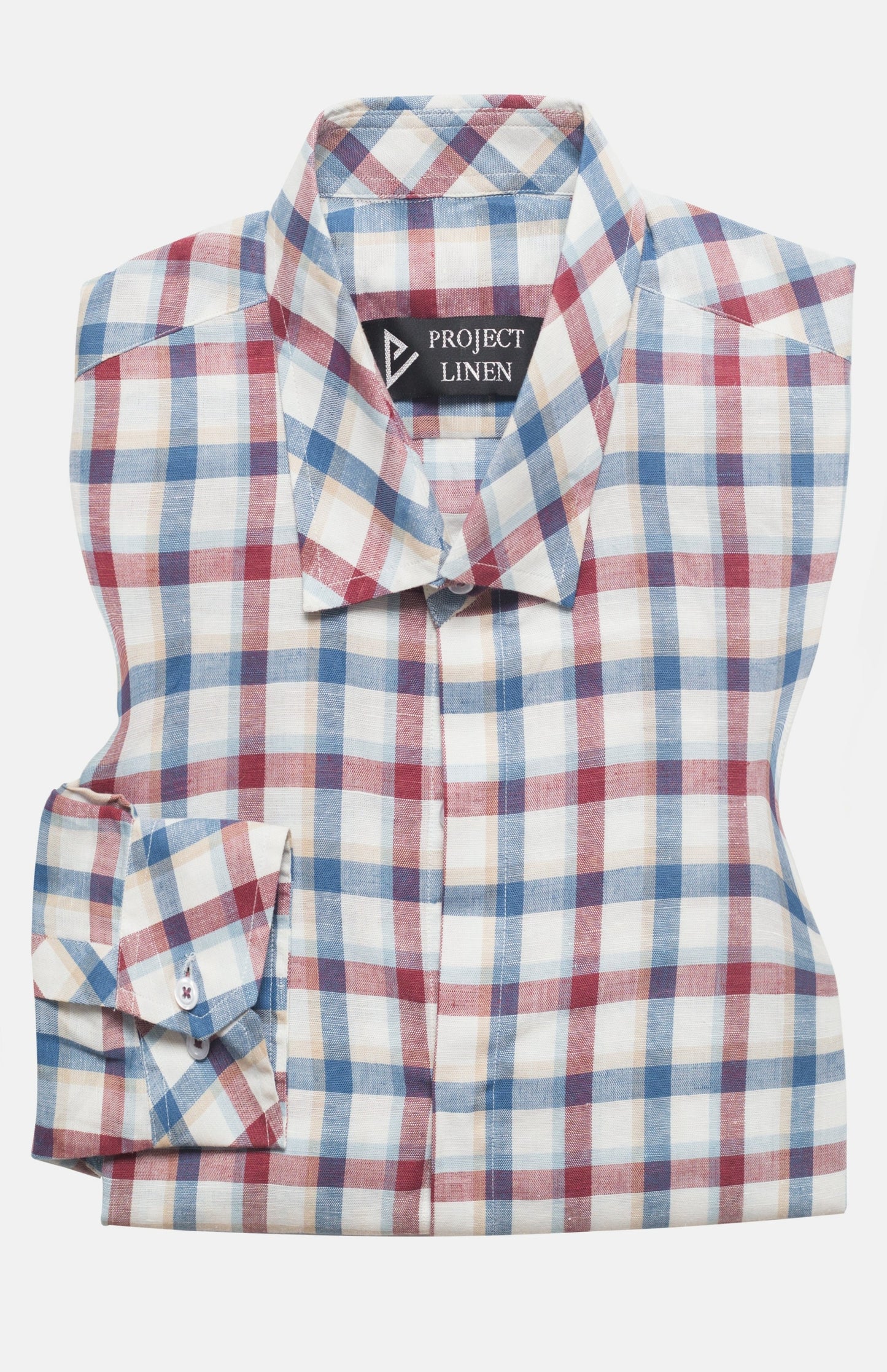 Blue & Red Checkered Linen Shirt