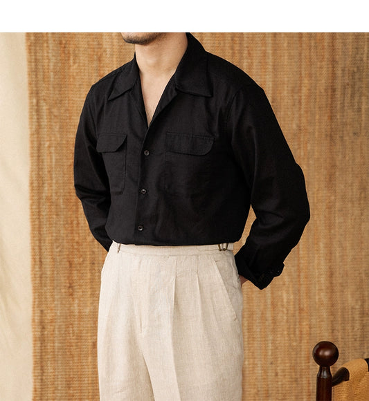 Black Linen Safari Shirt