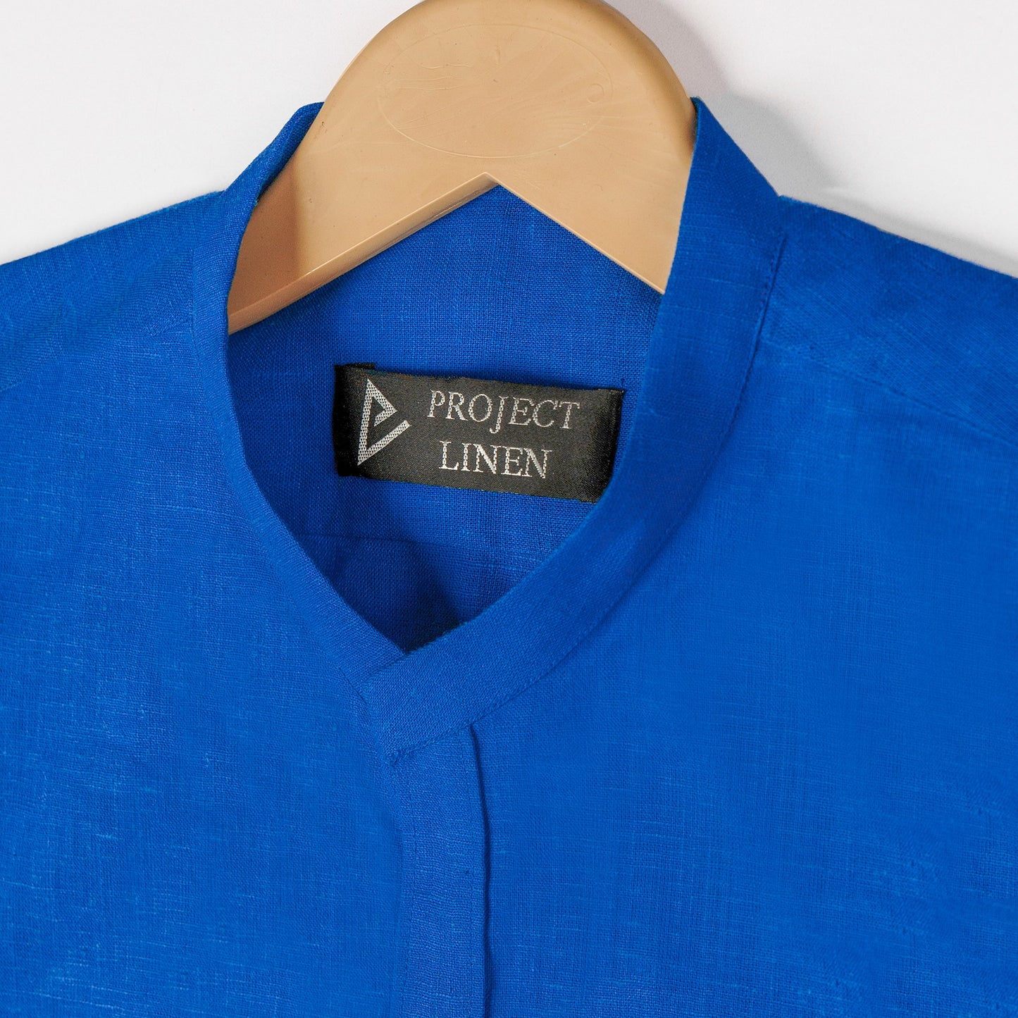 Royal Blue Band Collar Linen Shirt