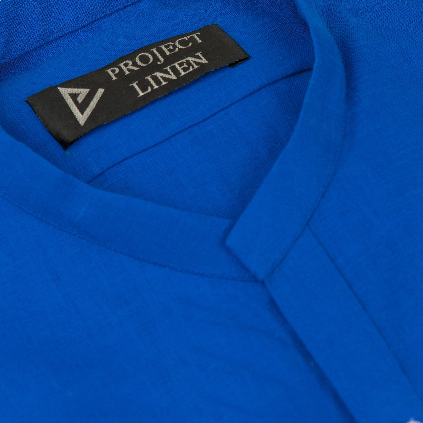 Royal Blue Band Collar Linen Shirt