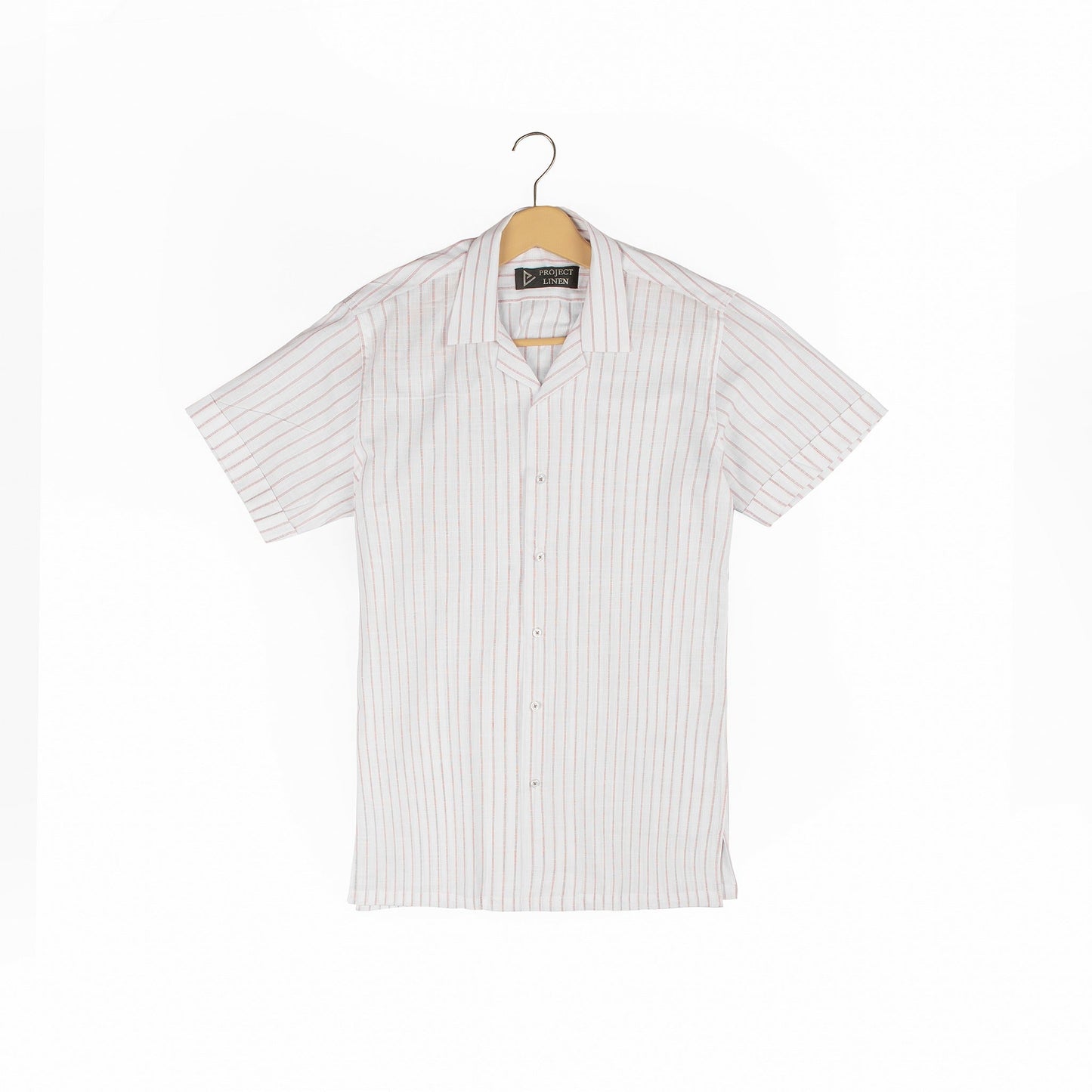 White & Pink Striped Cuban Linen Shirt - Her's