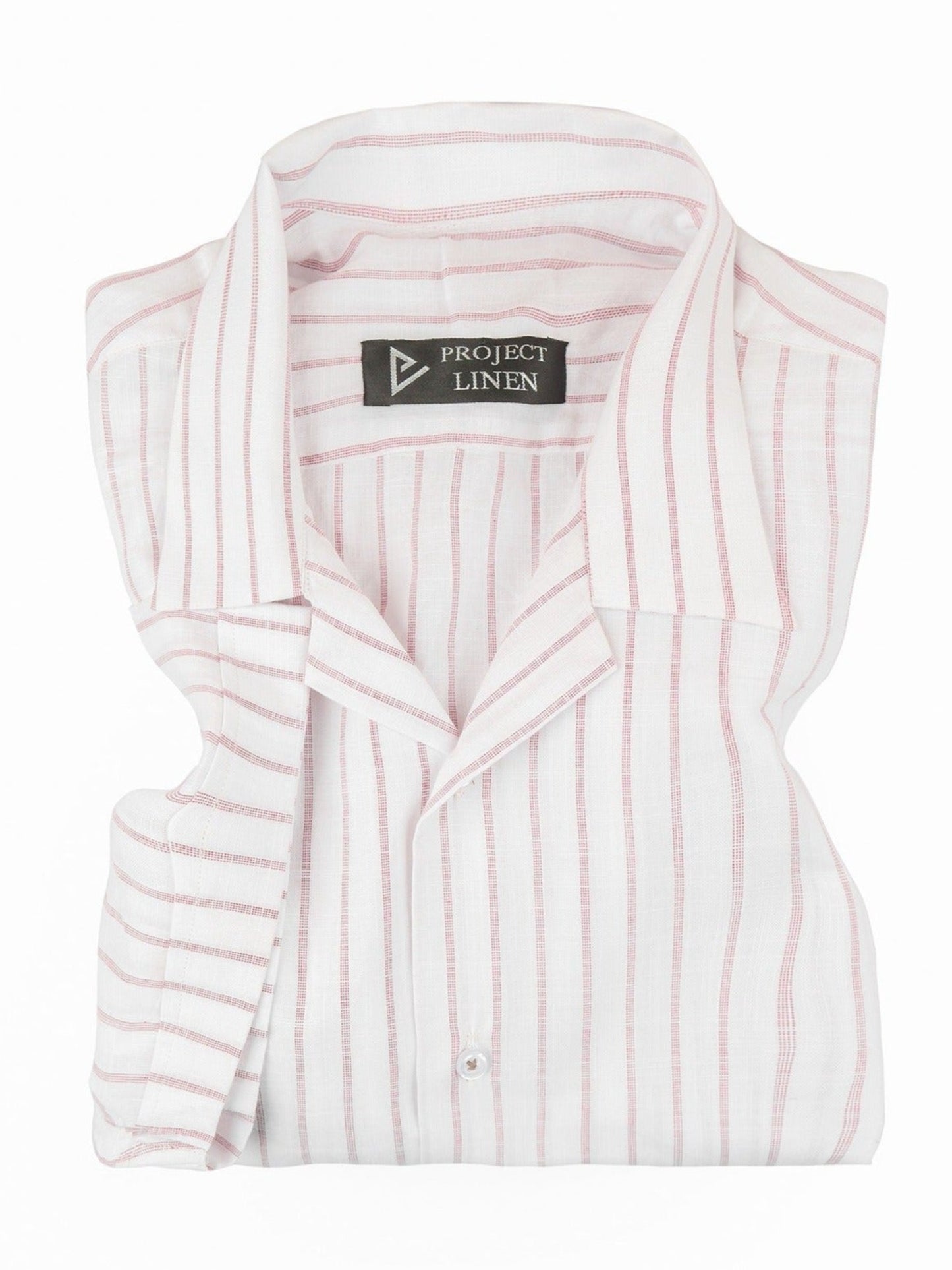 White & Pink Striped Cuban Linen Shirt