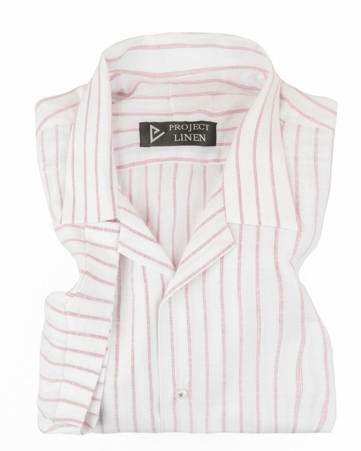 White & Pink Striped Cuban Linen Shirt - Her's