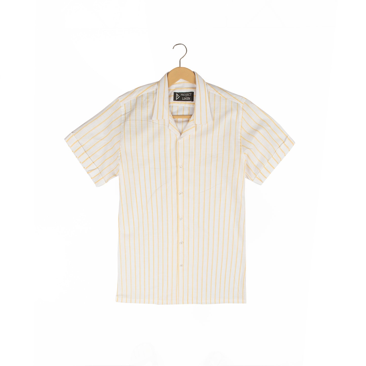 White & Yellow Striped Cuban Linen Shirt