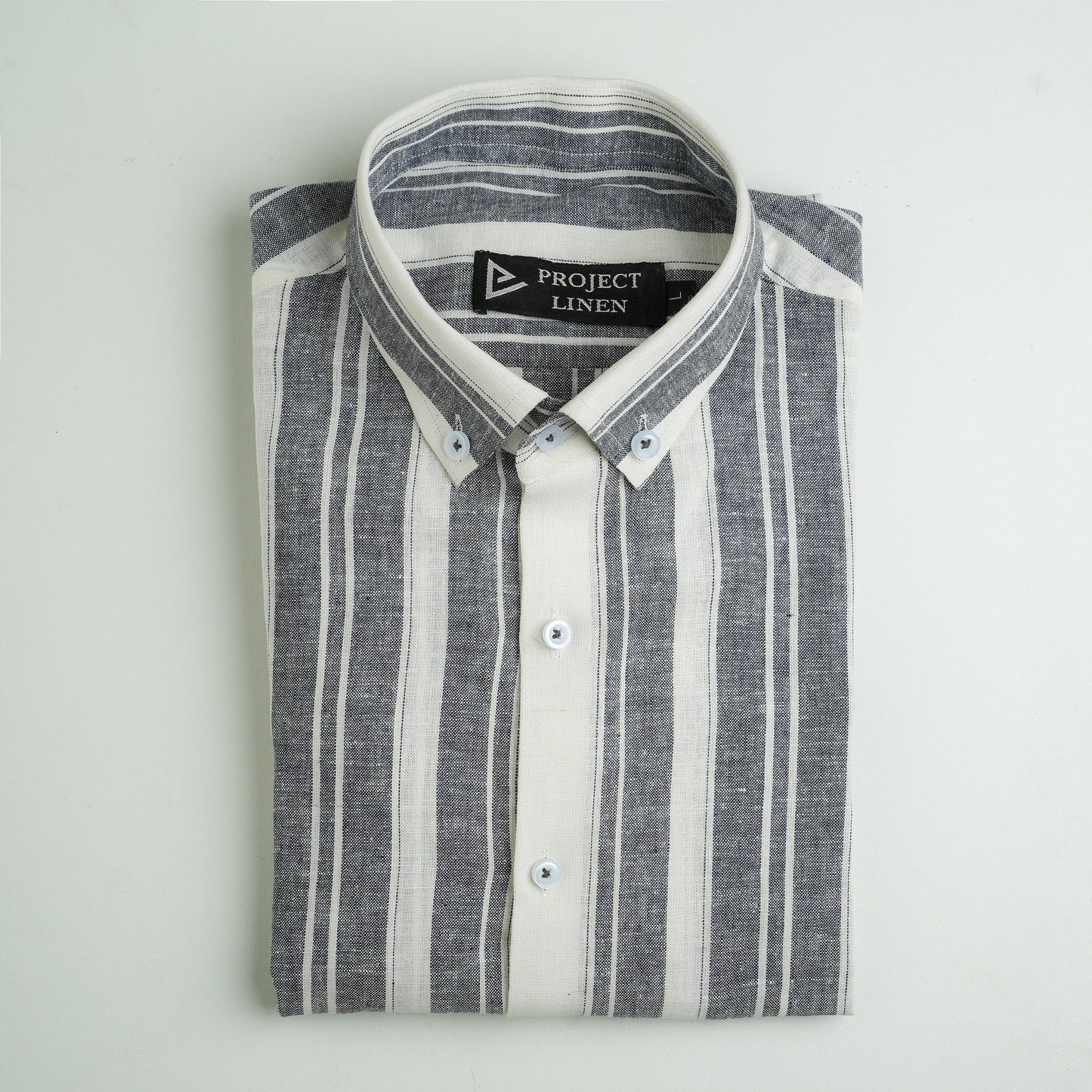 Grey Bold Striped Linen Shirt