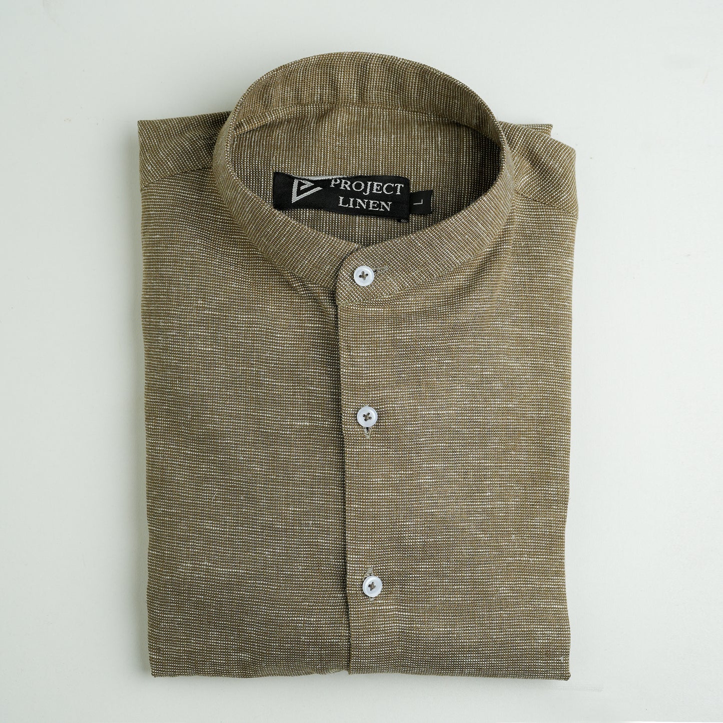 Olive Breeze Mandarin Linen Shirt