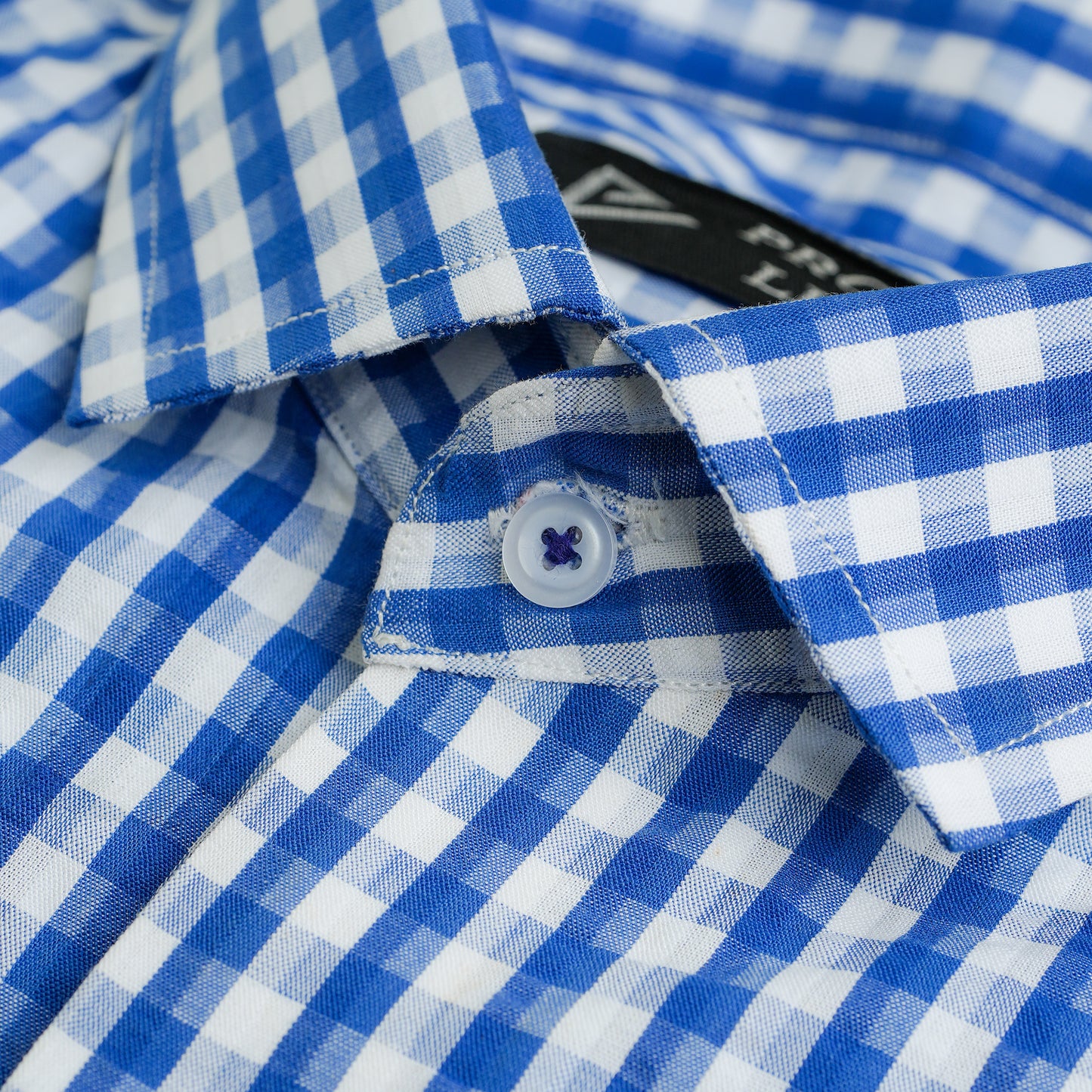 Royal Blue White Check Seersucker Linen Shirt - Her's