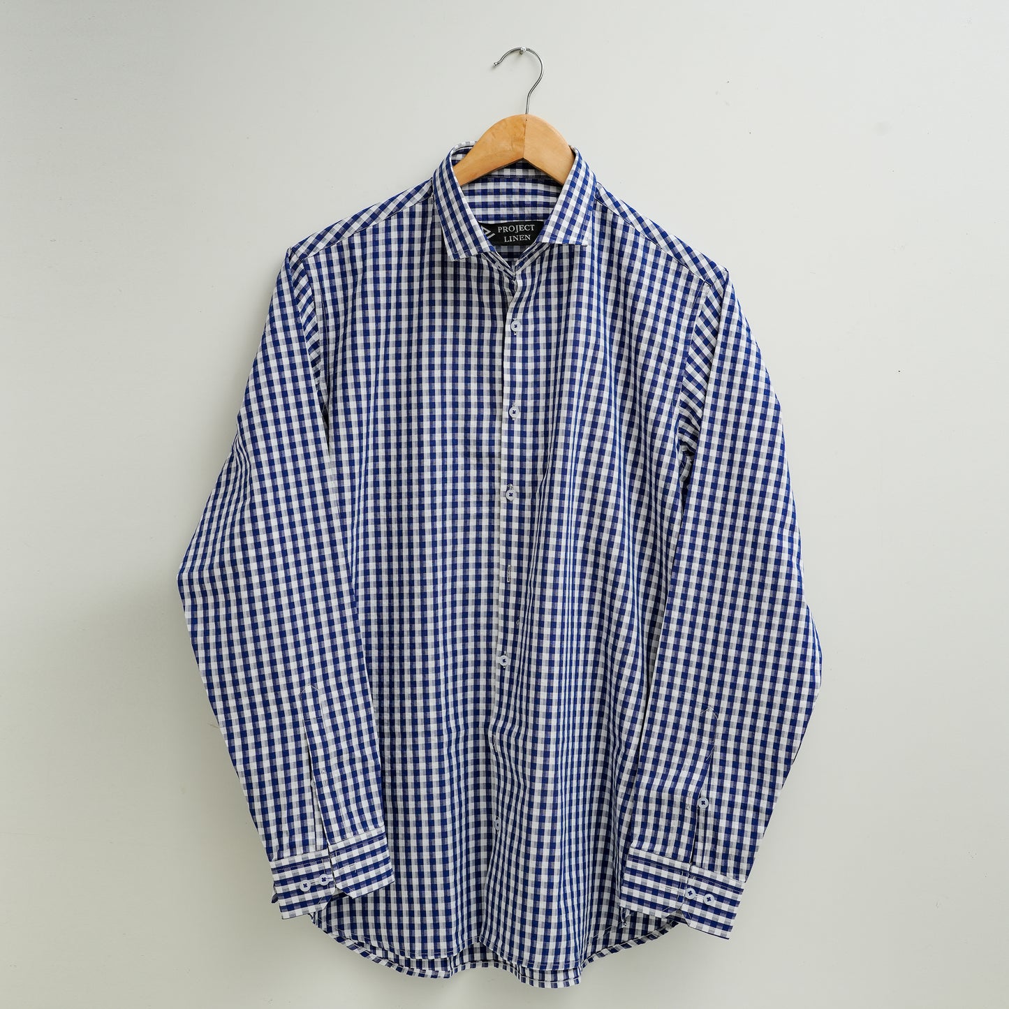 Navy Blue White Check Seersucker Linen Shirt