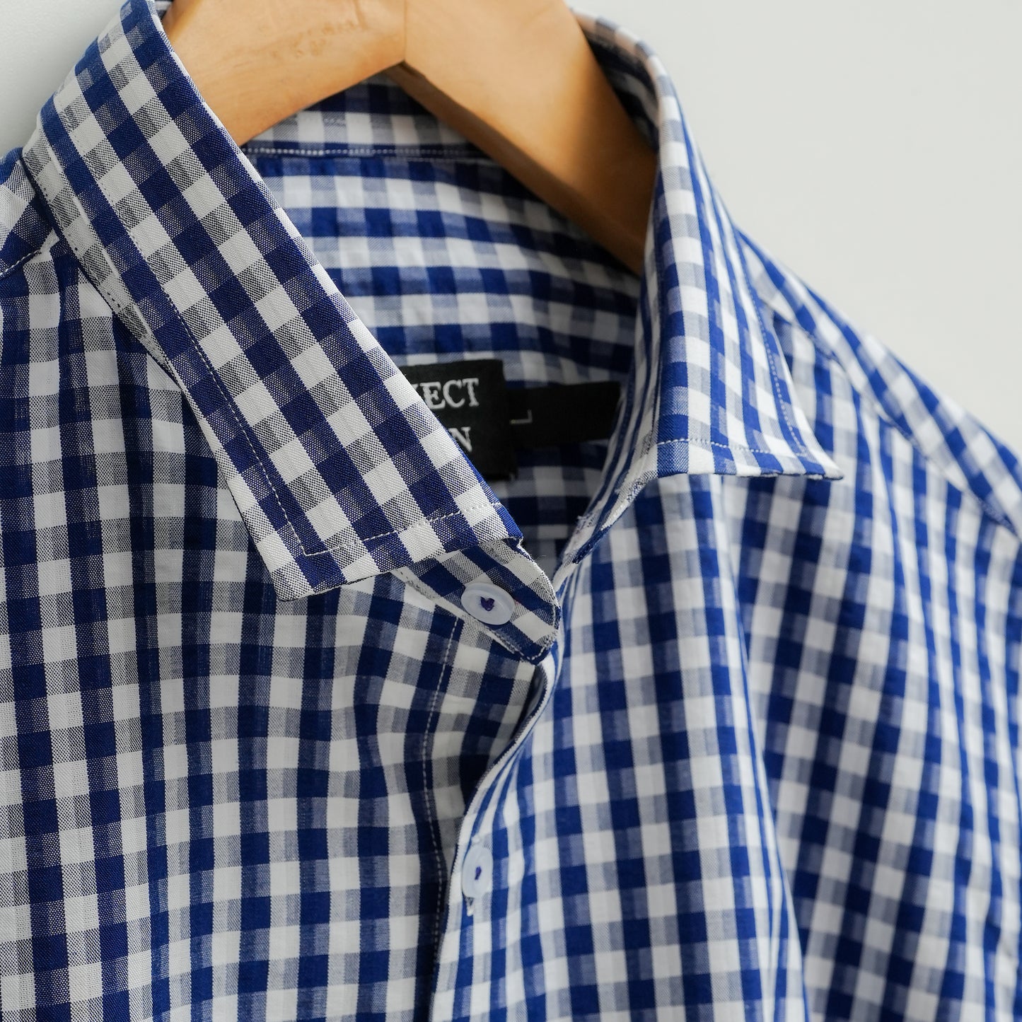 Navy Blue White Check Seersucker Linen Shirt