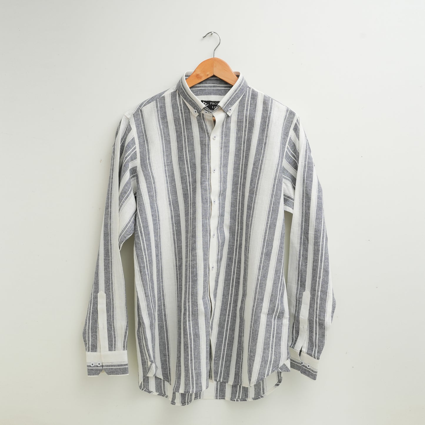 Grey Bold Striped Linen Shirt