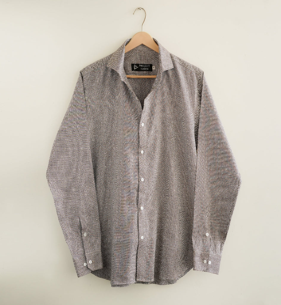 Silver Brown Texture Linen Shirt - Her's