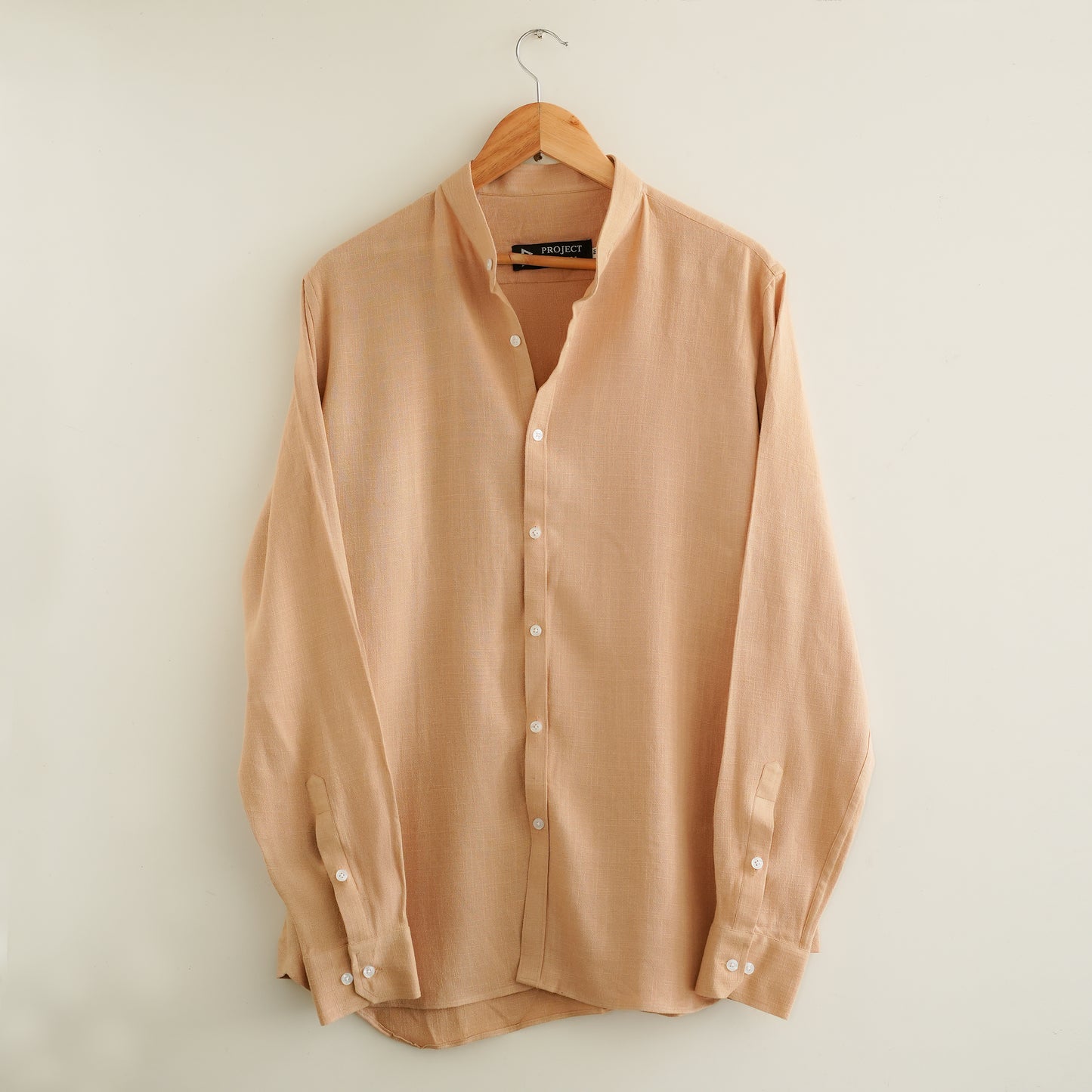 Sandstone Beige Mandarin Linen Shirt