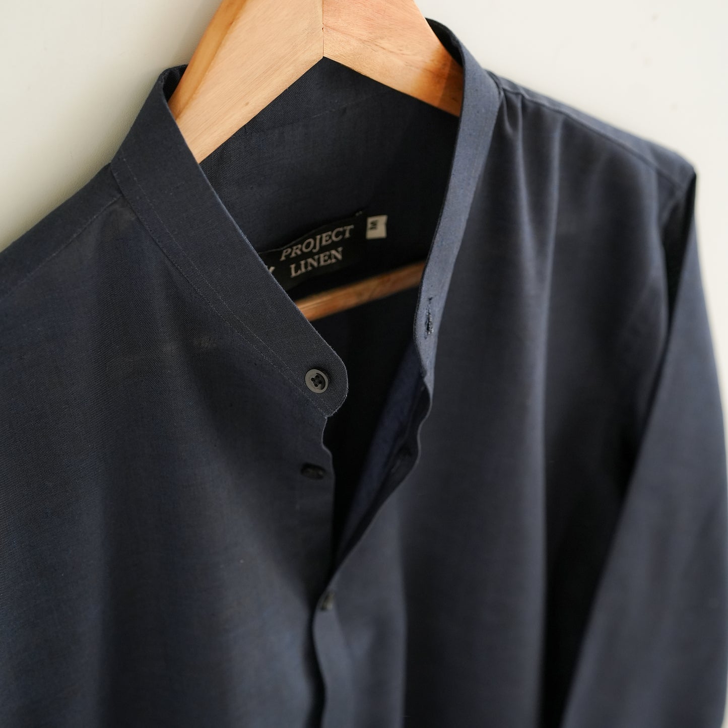 Navy Blue Mandarin Linen Shirt