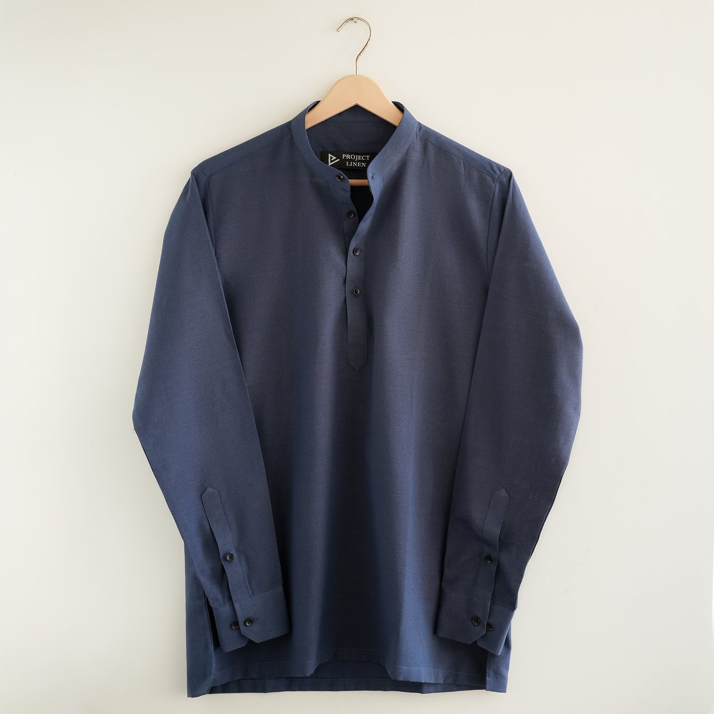 Blue Band Collar Kurta Shirt