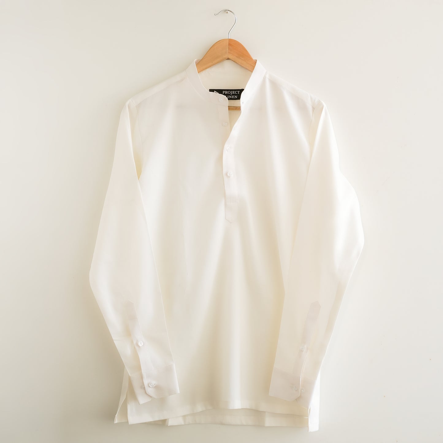 White Band Collar Kurta Shirt - Her's
