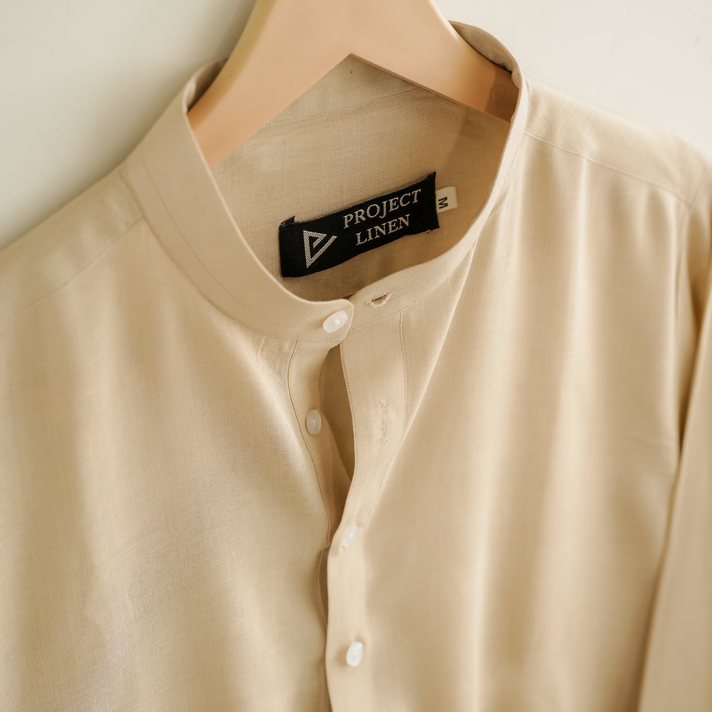Beige Band Collar Kurta Shirt