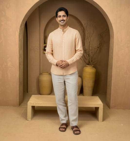 Sandstone Beige Mandarin Linen Shirt