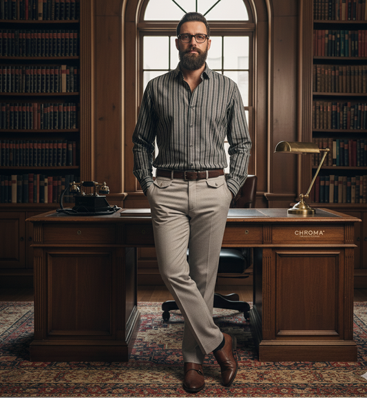 Grey Black Seersucker Stripe Shirt