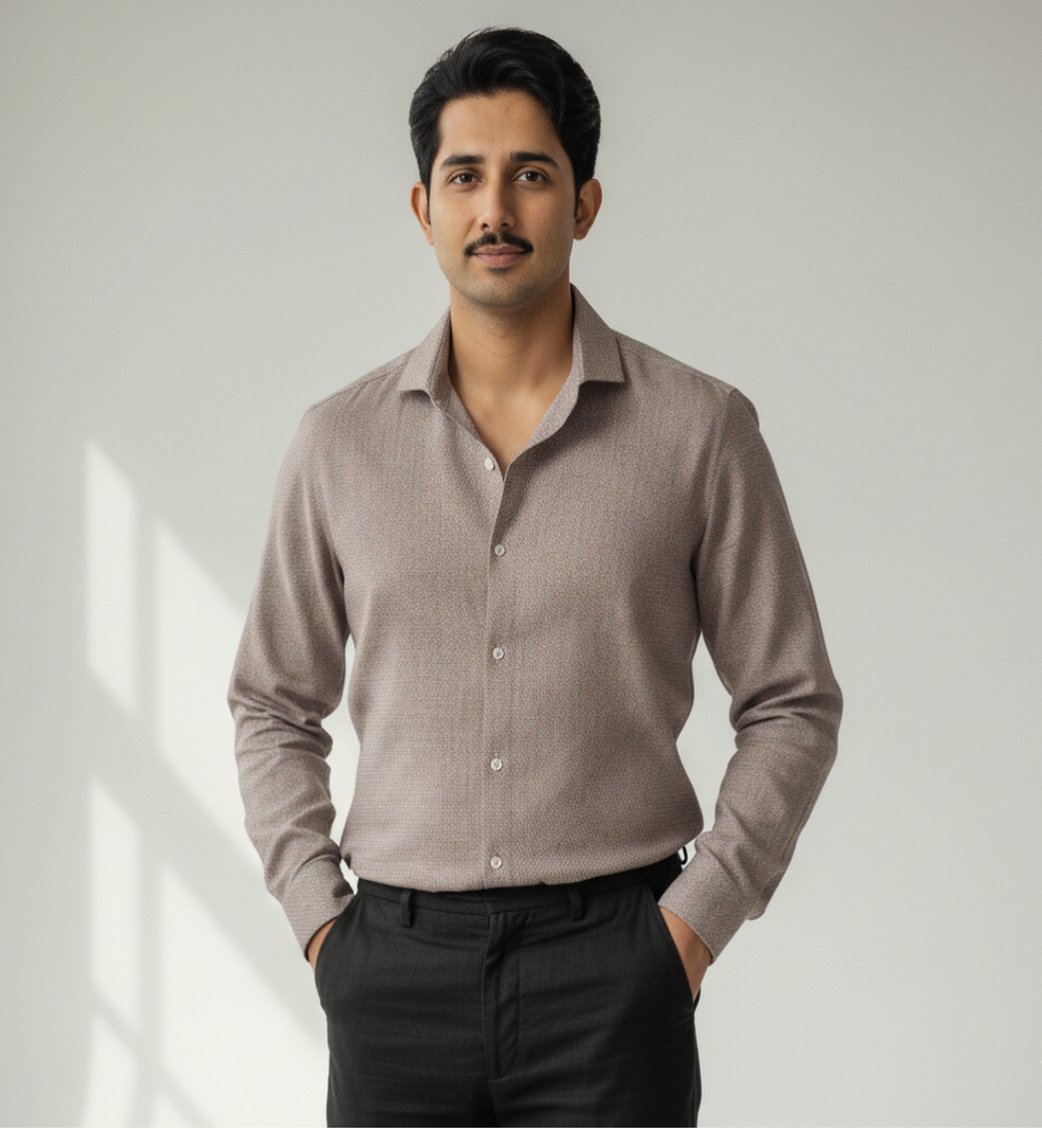 Silver Brown Texture Linen Shirt