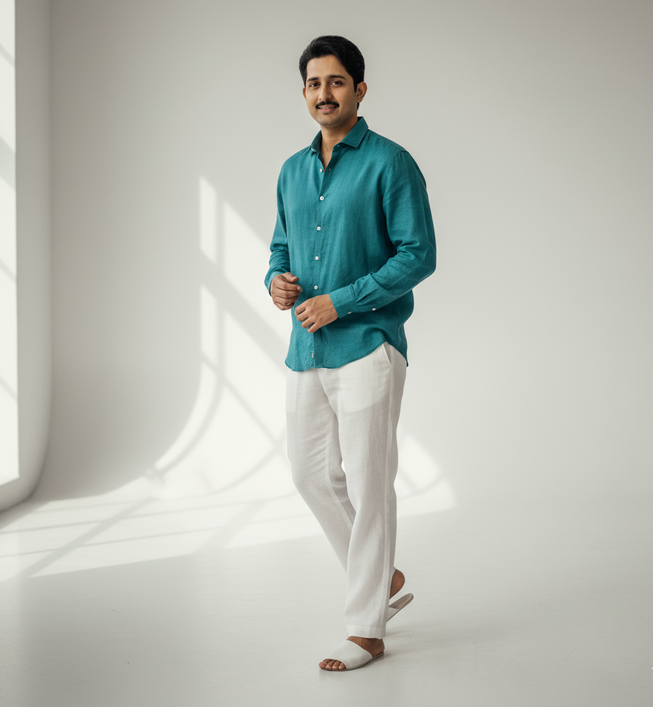 Teal Green Linen Shirt
