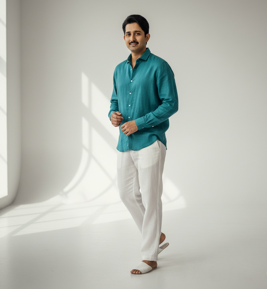 Teal Green Linen Shirt