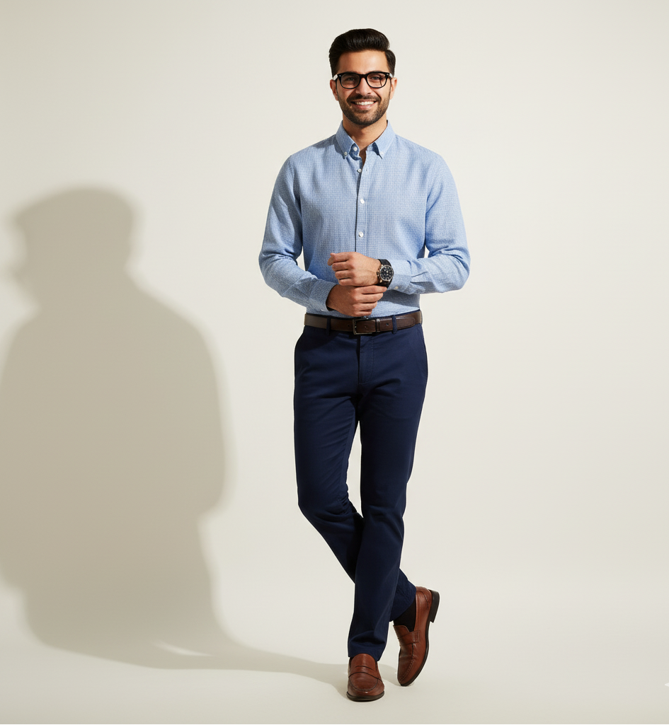 Blue Micro-Check Linen Shirt