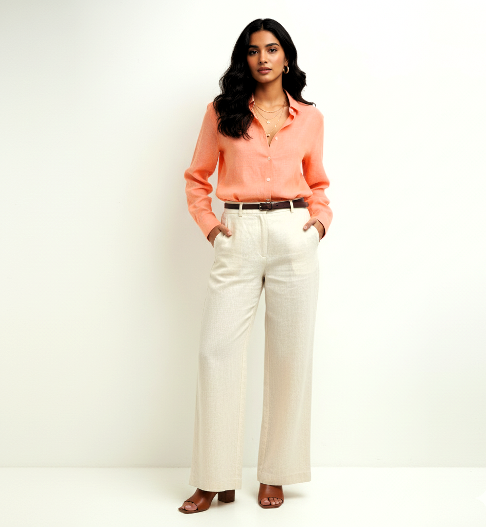 Orange Linen Shirt - Her's