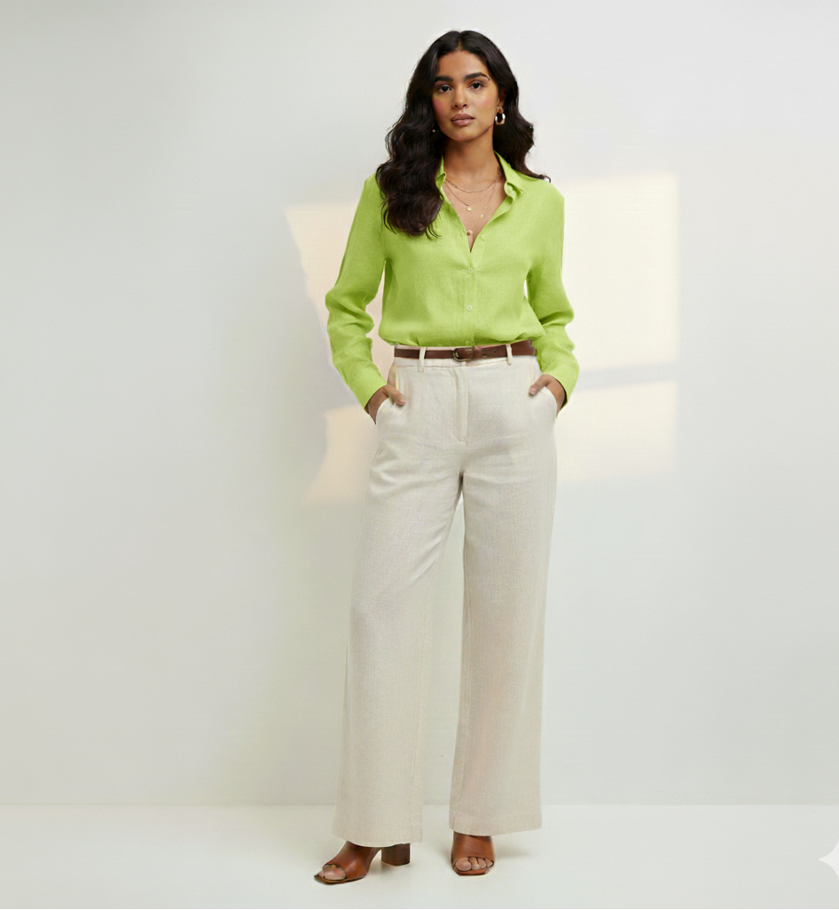 Light Lime Green Linen Shirt - Her's