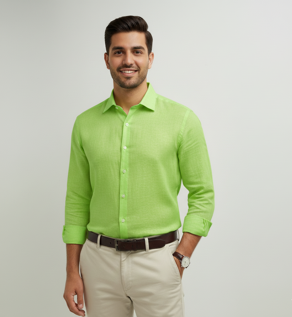 Light Lime Green Linen Shirt