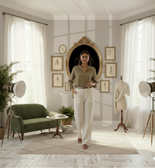 Olive Breeze Mandarin Linen Shirt - Her's