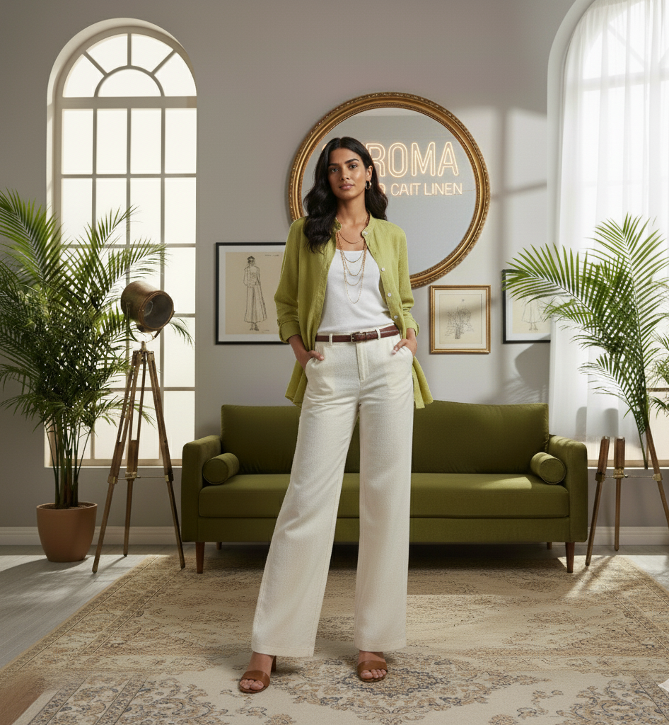 Verdant Grace Mandarin Linen Shirt - Her's