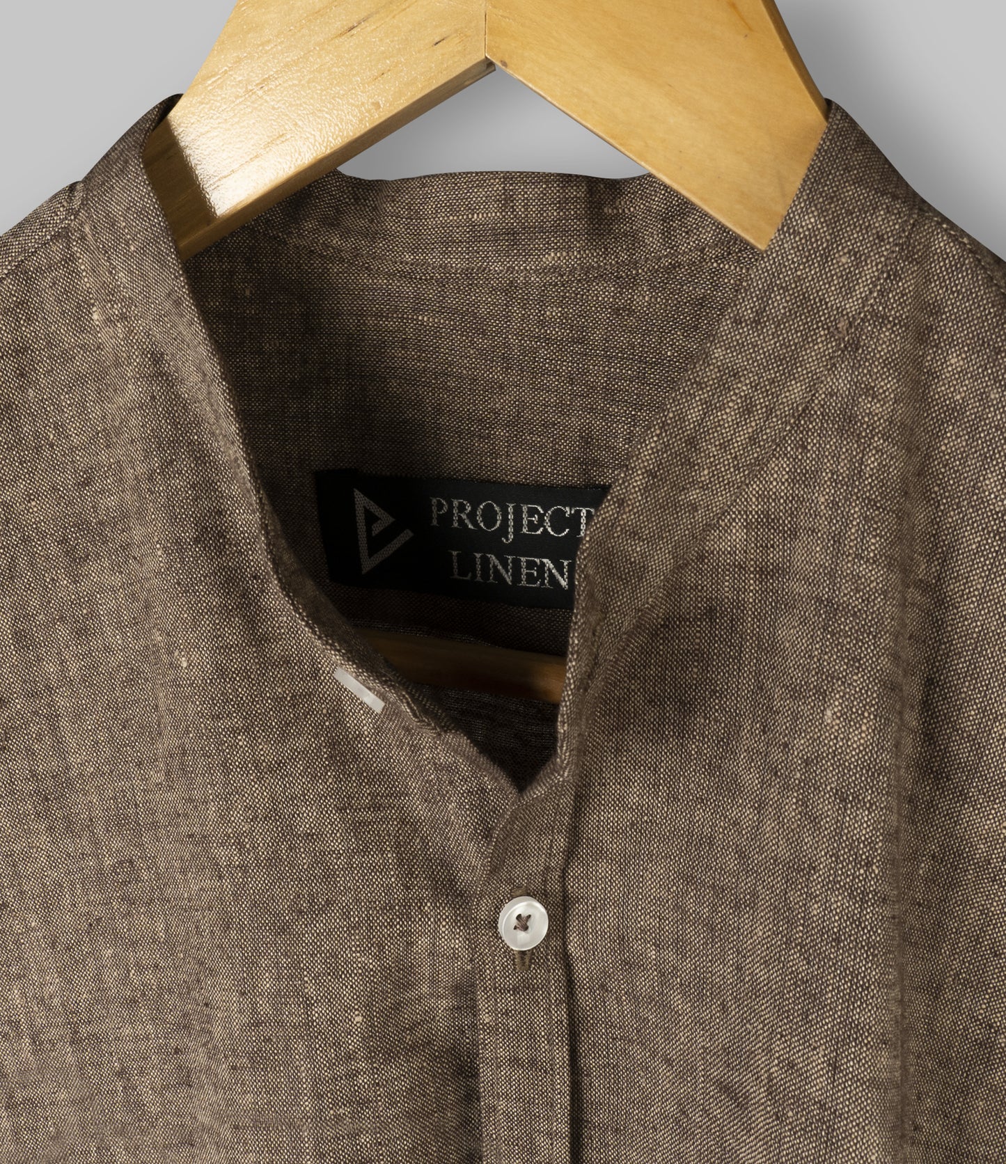 Brown Band Collar Linen Shirt