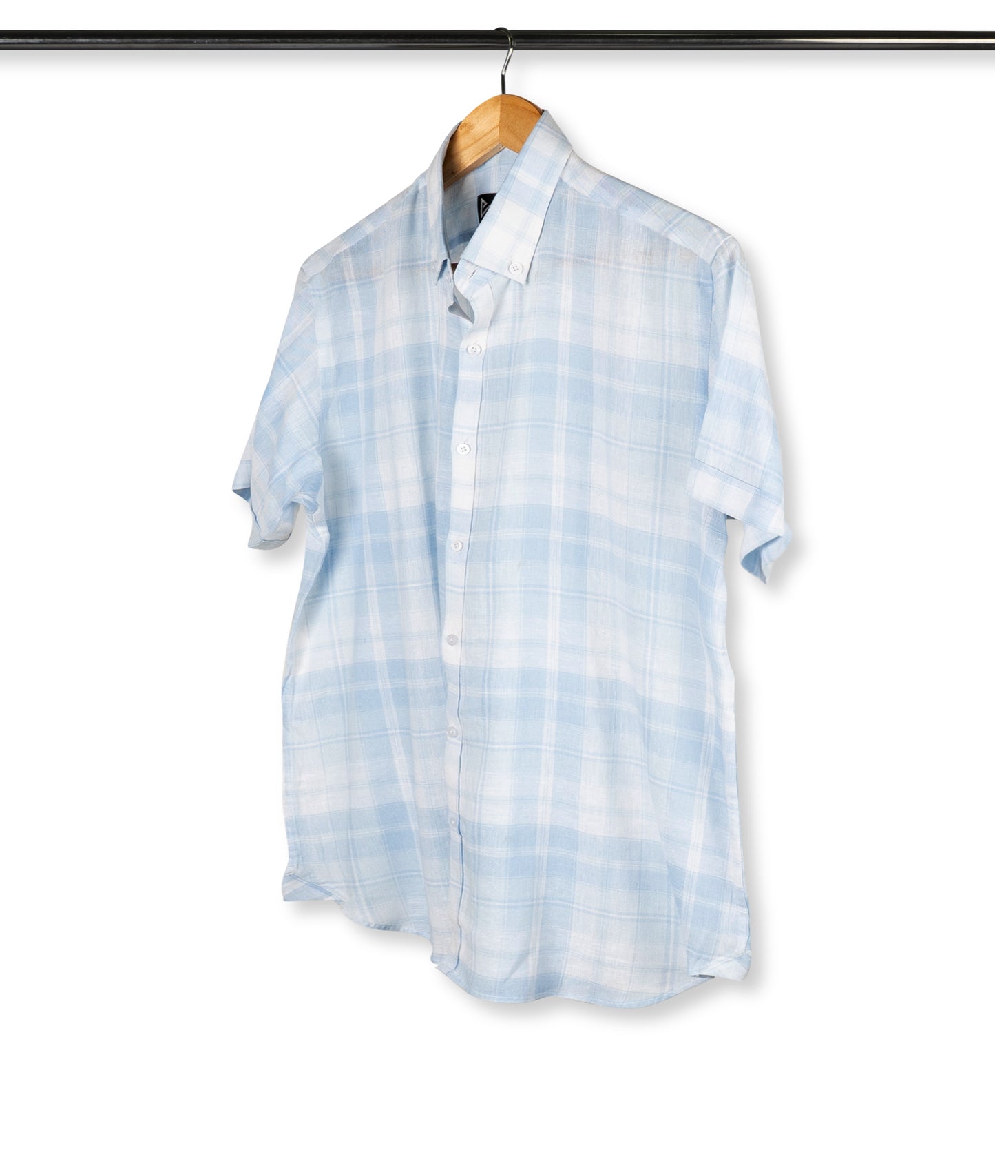 Blue Checkered Button Down Linen Shirt - Her's