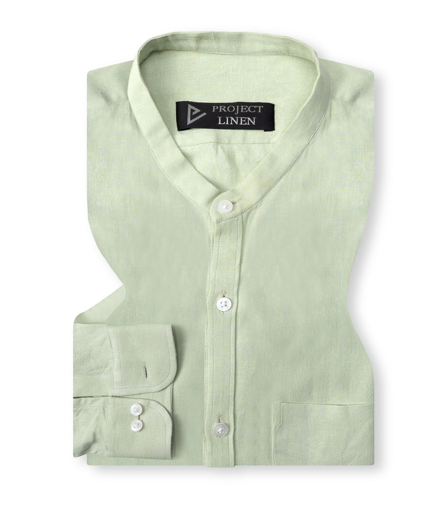 Pastel Green band Collar Linen Shirt