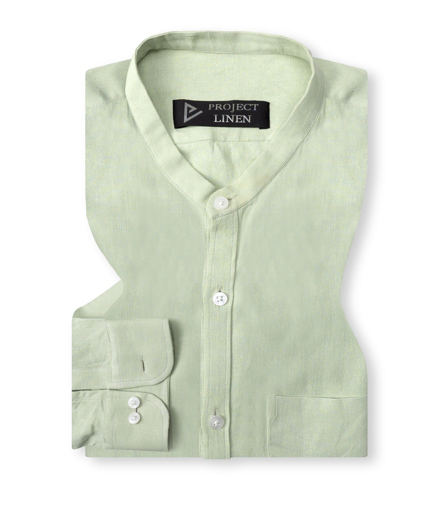 Pastel Green band Collar Linen Shirt - Her's