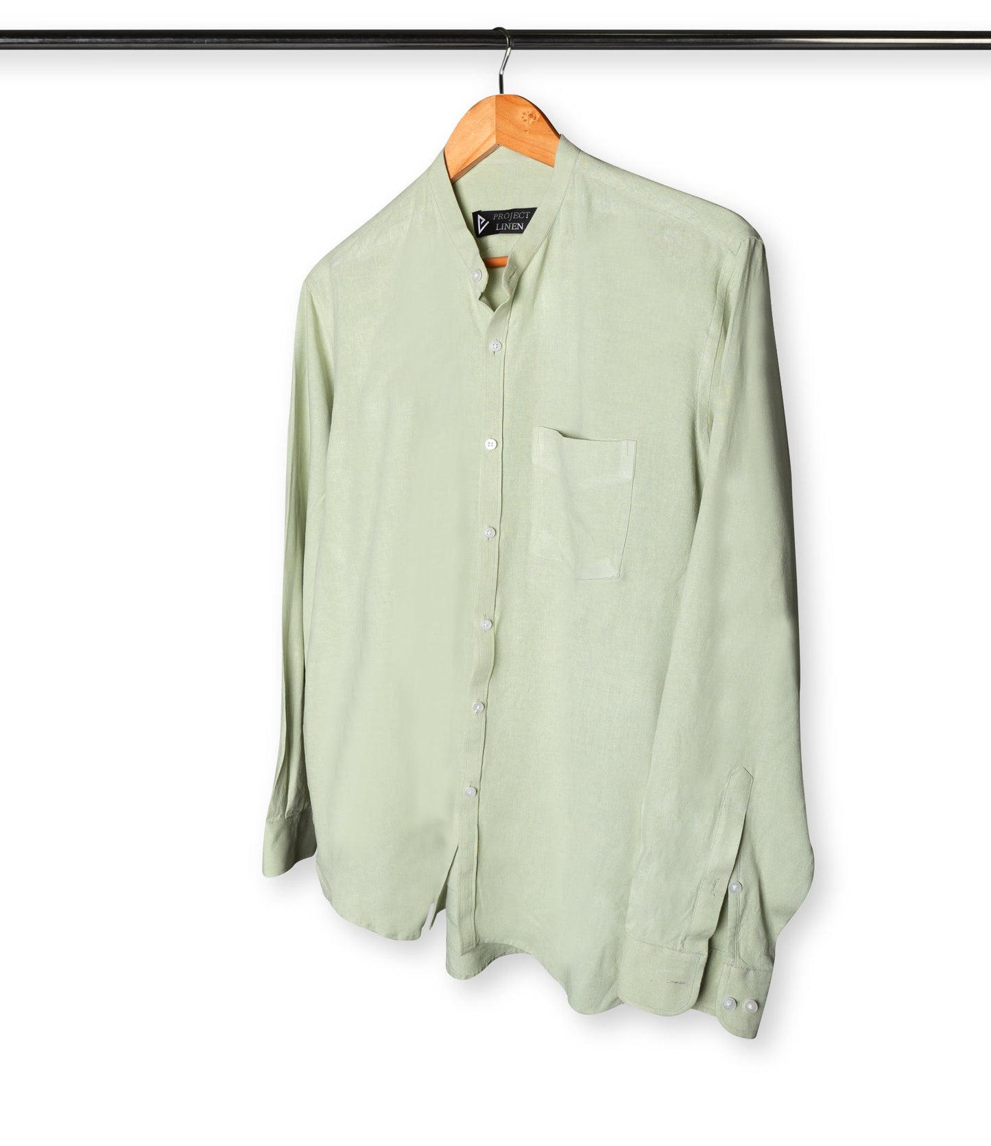 Pastel Green band Collar Linen Shirt - Her's