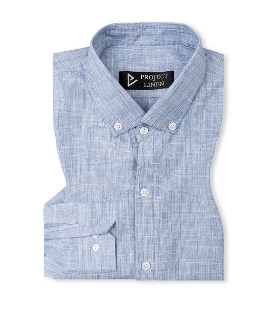 Light Blue Textured Button Down Linen Shirt - Her's