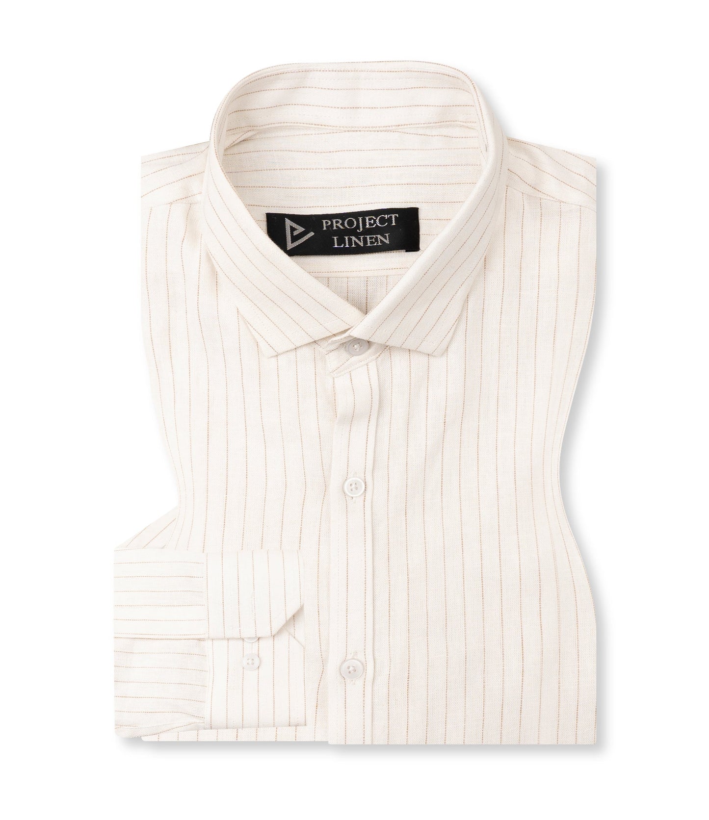 White Brown Stripe Linen Shirt - Her's