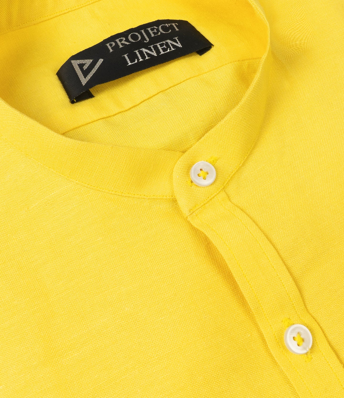 Yellow Band Collar Linen Shirt - Her's