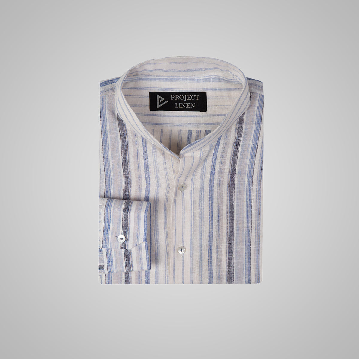 Blue/Grey Barcode Stripes Linen Shirt