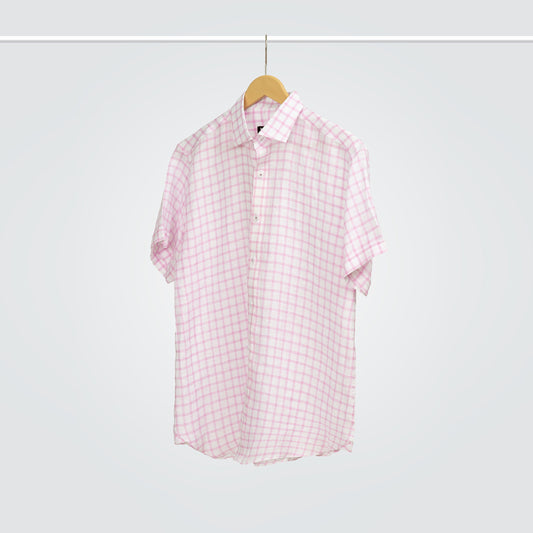 Pink Checkered Linen Shirt - Her's