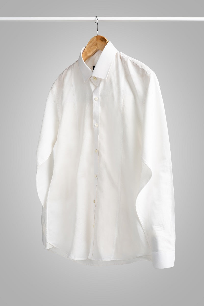 Basic White Paneled Linen Shirt - Her's