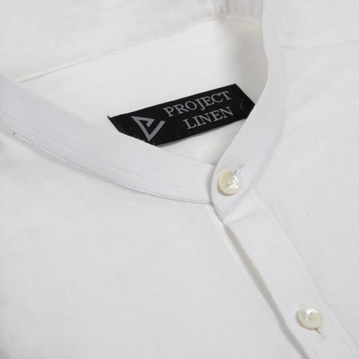 White Band Collar Linen Shirt - Her's