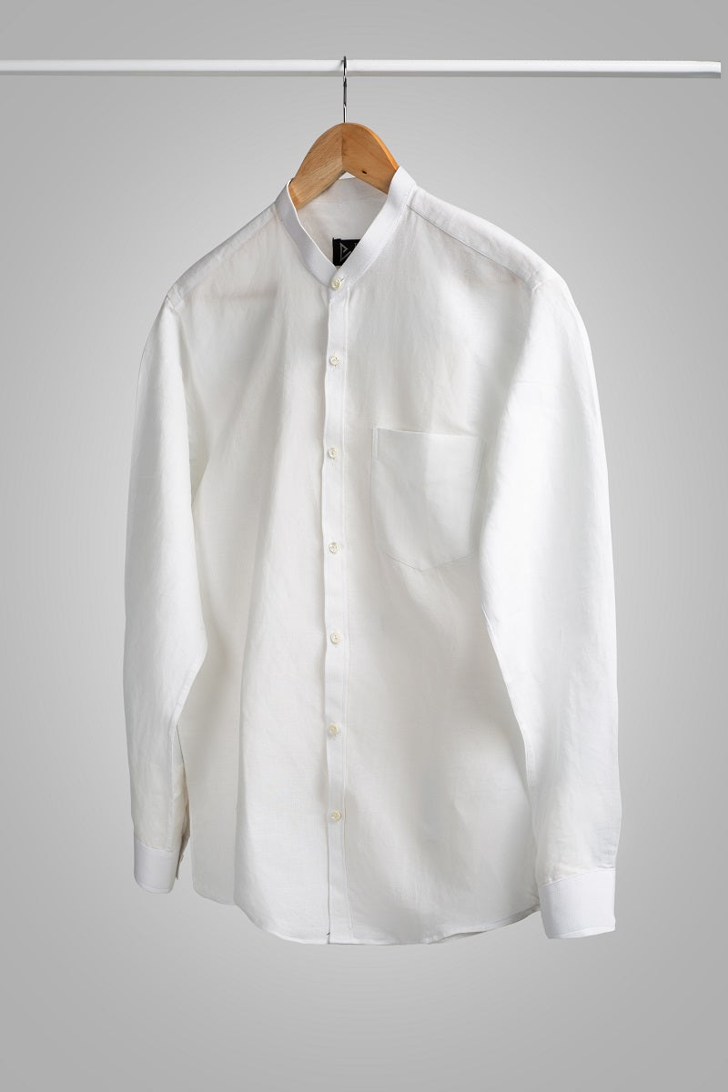 White Band Collar Linen Shirt